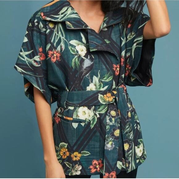 Anthropologie PatBo Kimono Sleeve Jacket size 12 Dark green botanical print - Picture 10 of 10